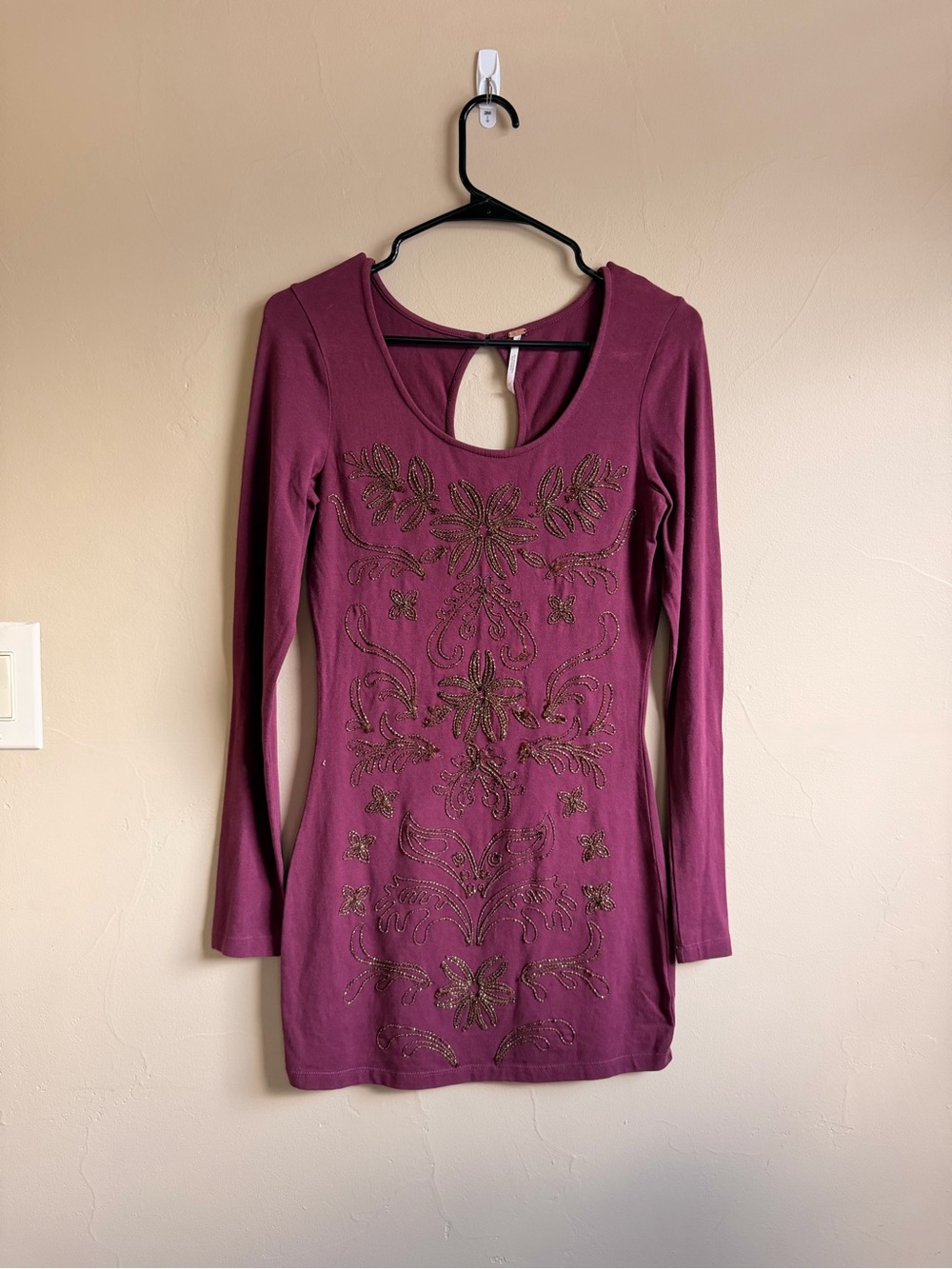 Free People Plum Long-Sleeve Embellished Tunic
